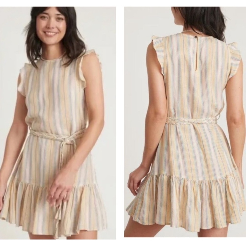 NWT S MARINE LAYER LANGEY LINEN cottagecore lagonlook resort striped mini dress